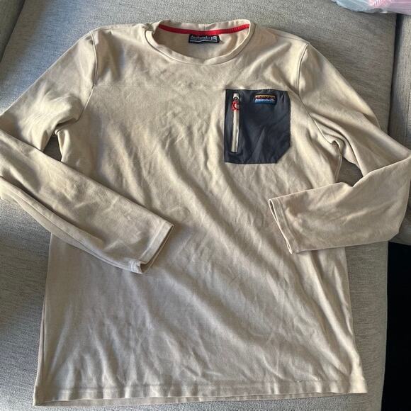 AVALANCHE Large Tan Cream Zip Pocket Tee Pullover Crewneck Knit - Picture 2 of 5